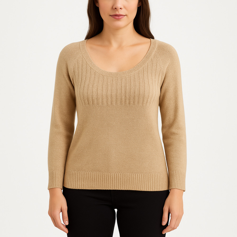 JOSEPHA Top Womens Size XL‎ Beige Sweater Ribbed Pattern Scoop Neck Metallic